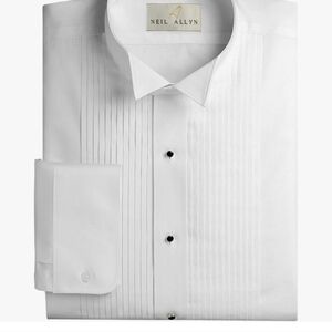 Neil Allyn White Tuxedo Shirt Slim Fit Wing Collar 1/4" Pleats Wedding Size 3XL